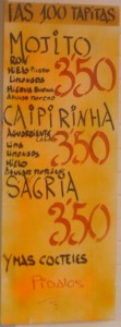 Mojito 3,50 €, Sangría 3,50 €