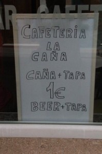 En una cafetería de al lado, Cafetería La Caña, caña + tapa 1€