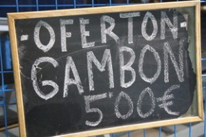 Una pizarra con oferta: gambón 5 €