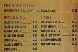 Carta. Detalle vinos. Por ejemplo, Rioja Olagosa Crianza 13,50€