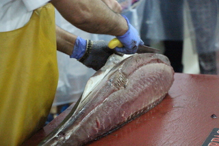 Quitando la piel del atún