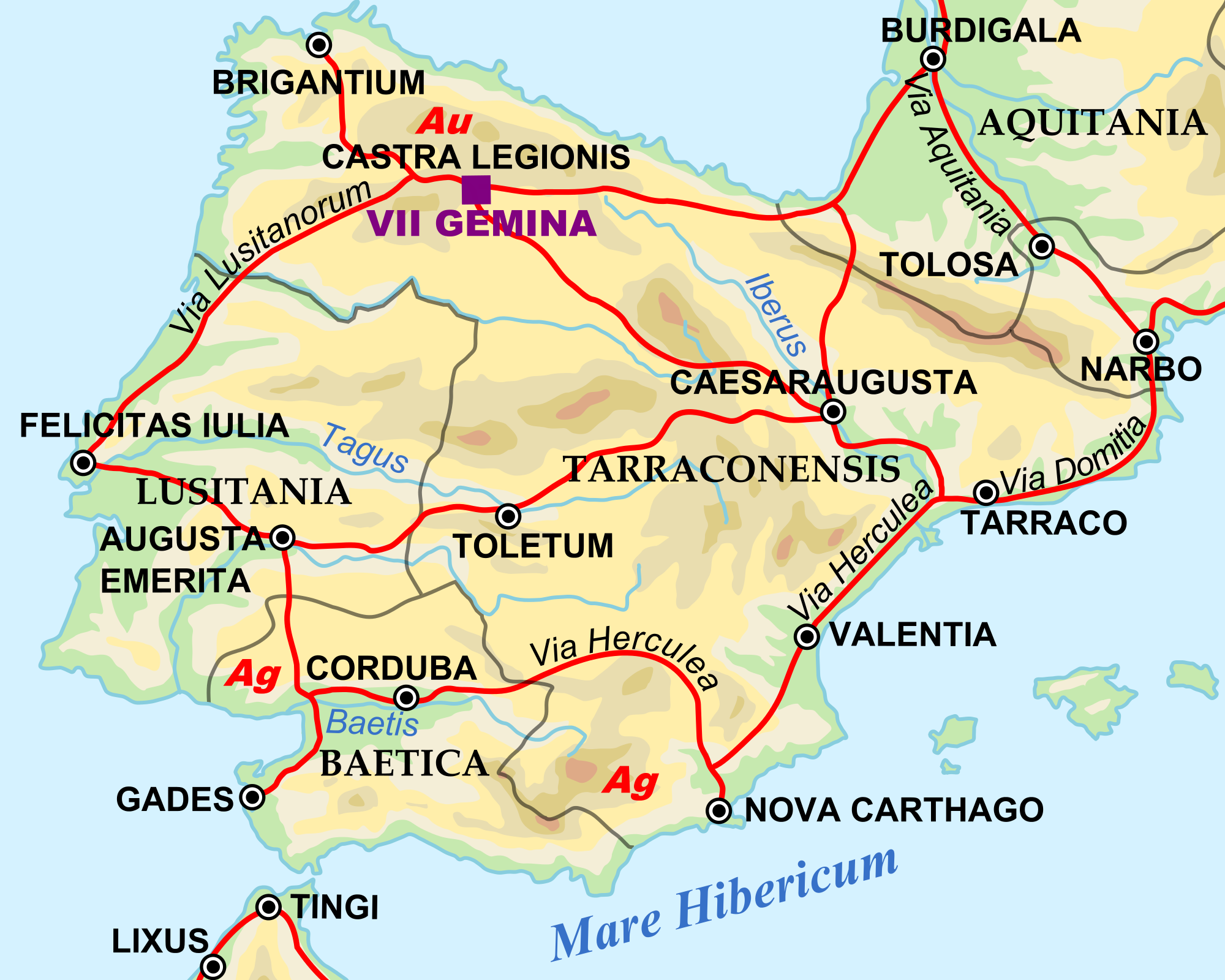Mapa de ls calzadas romanas en España