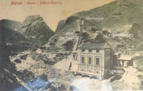 Central antigua. 1: desfiladero Gaitanes y el acueducto entra en la montaña